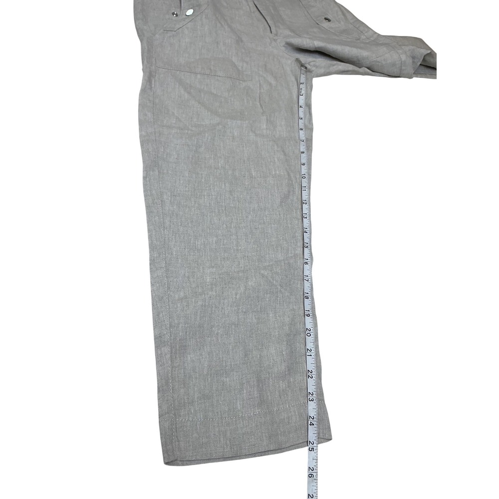 Athleta Linen Side Buckle Pants Beige Oatmeal Petite 6P Relaxed Tapered Ankle - Picture 9 of 15